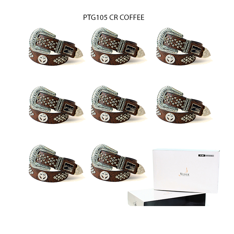 8-Pack Coffee Cross Rhinestone Studded Western Belt - PTG105 BOX - Click Image to Close